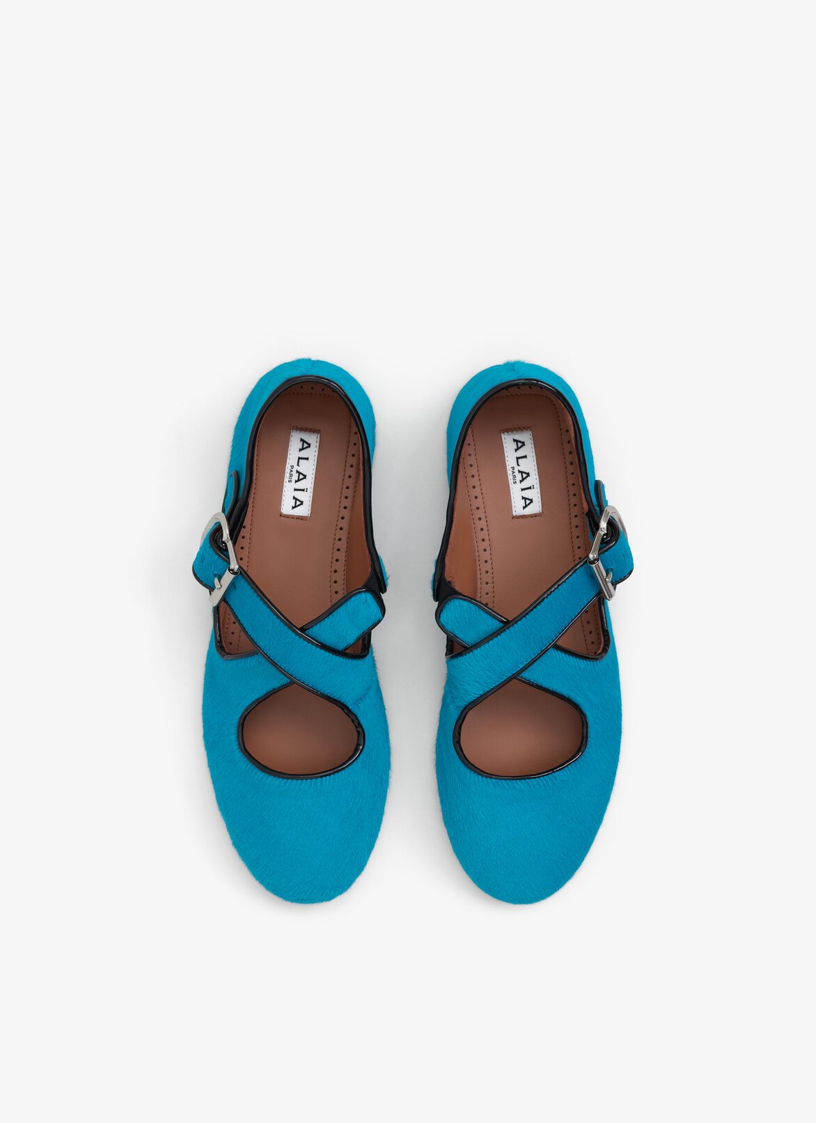 CRISS CROSS BALLET FLATS IN HAIRCALF ALAÏA TURQUOISE CRISS CROSS BALLET FLATS IN HAIRCALF